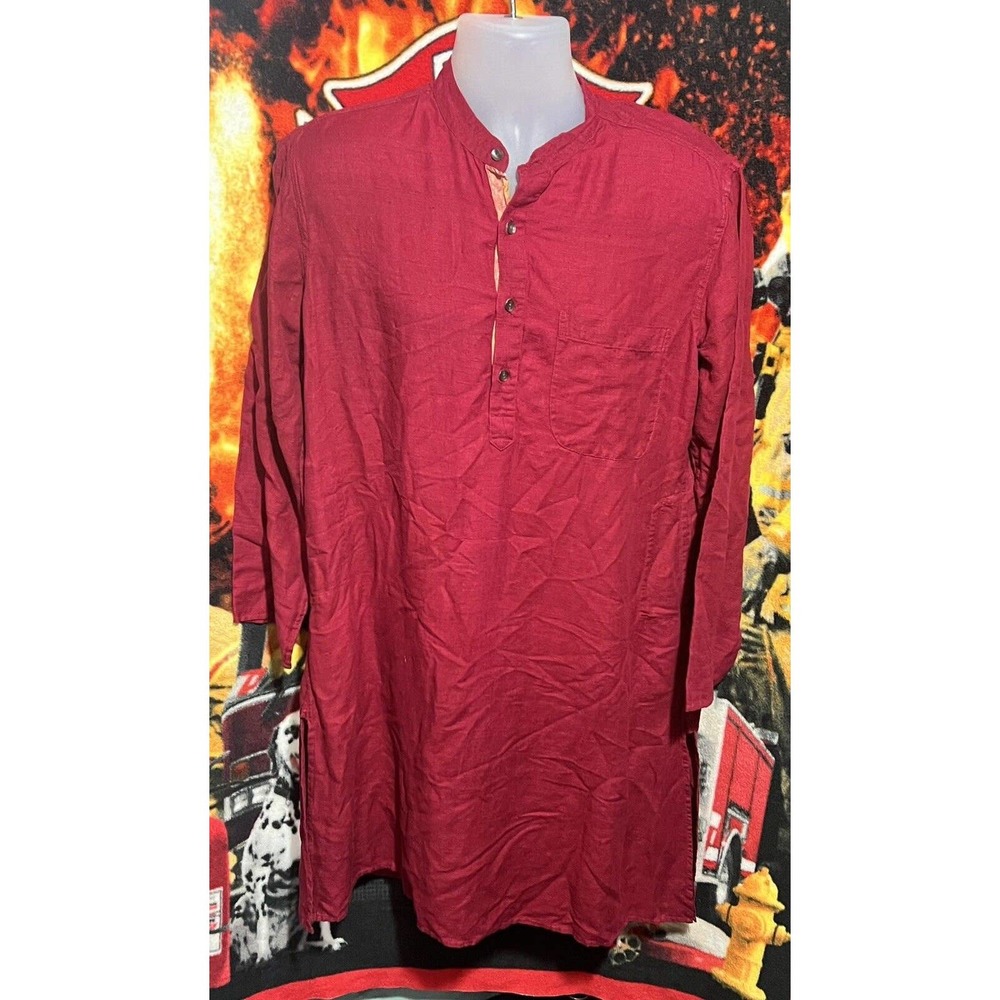 Fabindia Linen Cotton Button Shirt Red Mens 38